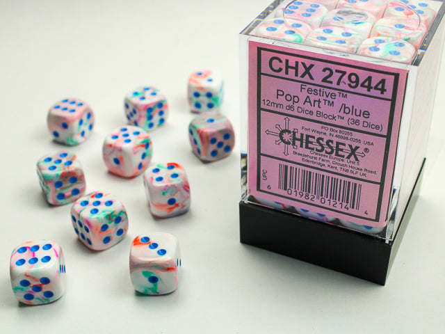 Dice Menagerie 10: 12mm D6 Festive Pop Art/Blue (36) from Chessex image 1