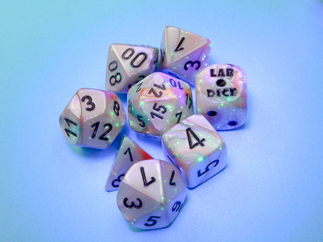 Lab Dice 6 Lustrous: Poly Sea Shell/black Luminary 7-Die Set (with bonus die) from Chessex image 3