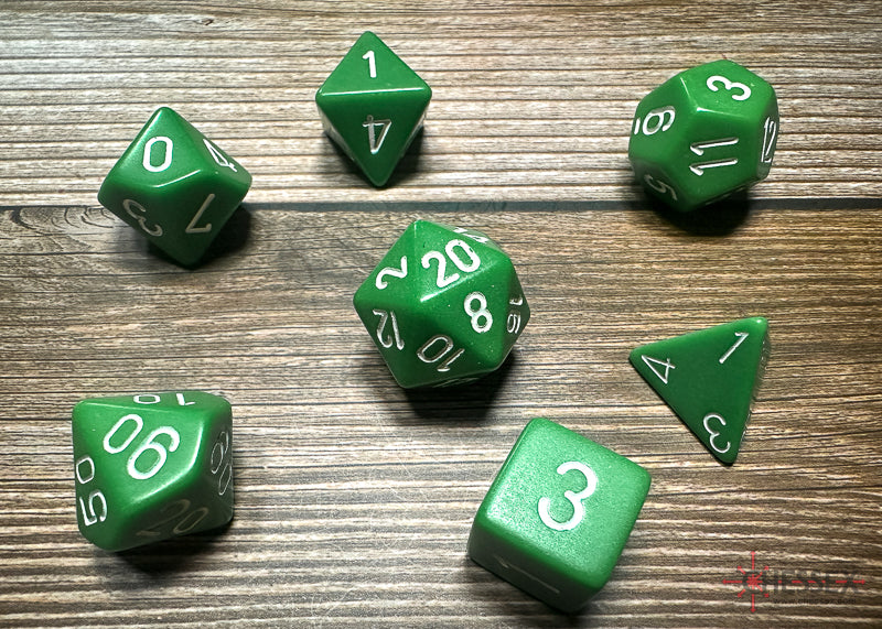 Opaque: Poly Set Green/White (7) from Chessex image 1