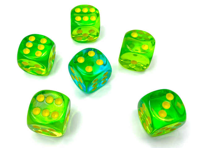 Gemini: 16mm d6 Translucent Green-Teal/yellow Dice Block (12 dice) from Chessex image 2