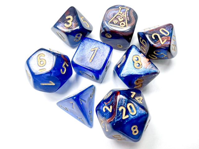 Lab Dice 6 Lustrous: Poly Azurite/gold 7-Die Set (with bonus die) from Chessex image 1