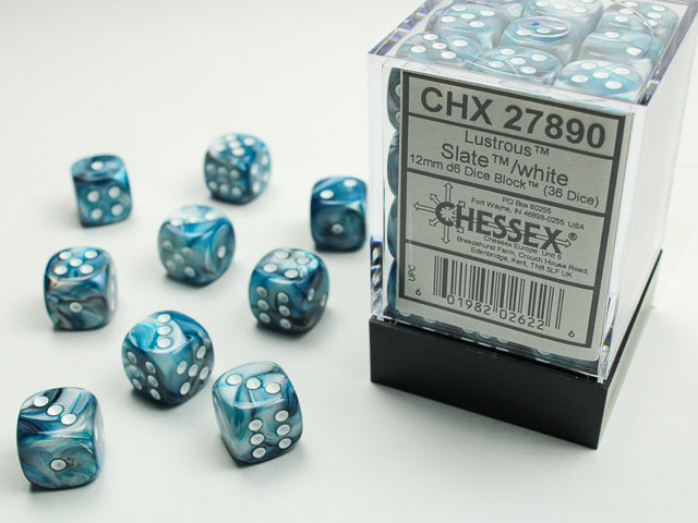 Lustrous 12mm D6 Slate/White (36) from Chessex image 1
