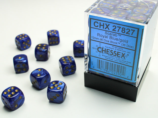 Scarab: 12mm D6 Royal Blue/Gold (36) from Chessex image 1
