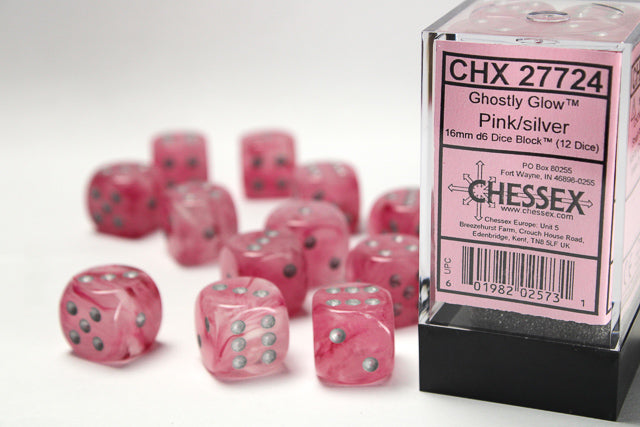 Dice Menagerie 9: Ghostly Glow16mm D6 Pink/Silver (12) from Chessex image 1
