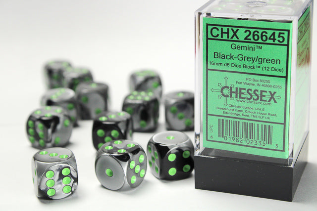 Gemini 5: 16mm D6 Black Gray/Green (12) from Chessex image 1