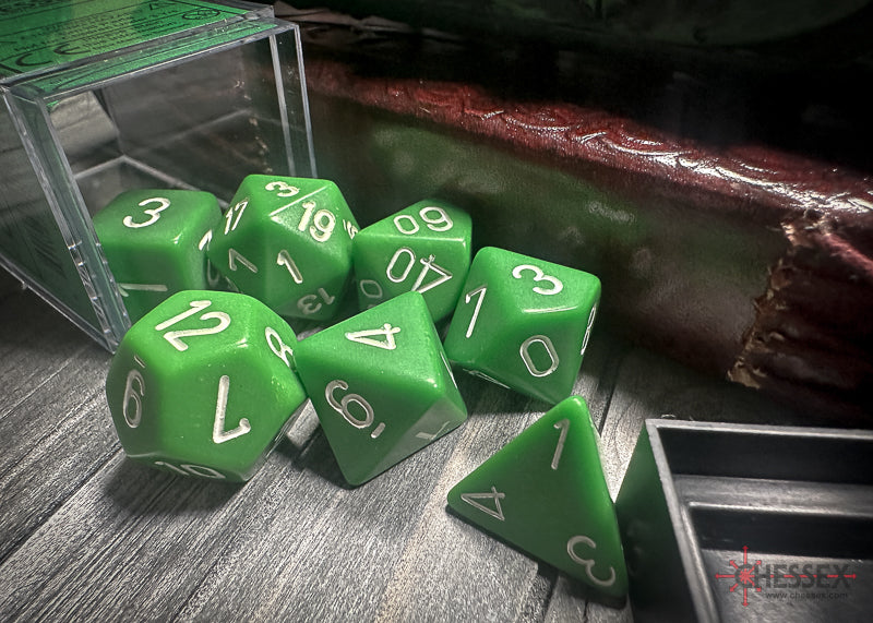 Opaque: Poly Set Green/White (7) from Chessex image 3