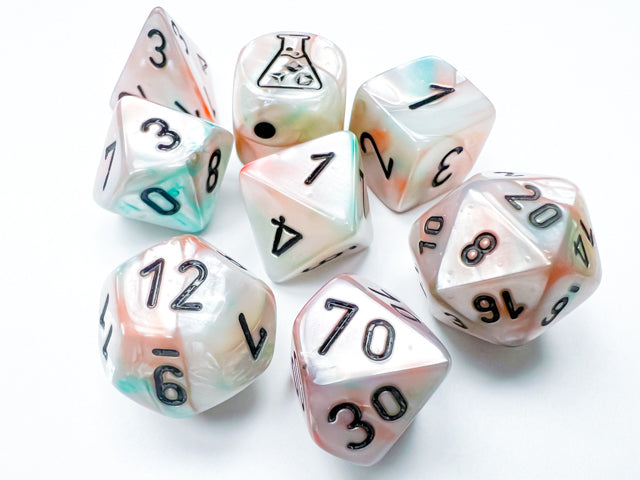 Lab Dice 6 Lustrous: Poly Sea Shell/black Luminary 7-Die Set (with bonus die) from Chessex image 1