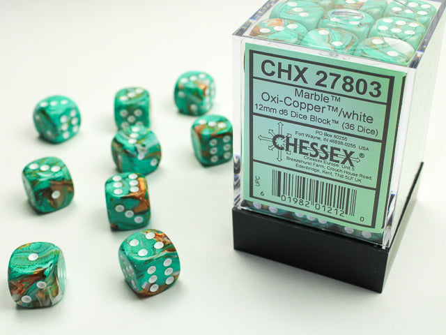 Dice Menagerie 10: 12mm D6 Marble Oxi Copper (36) from Chessex image 1