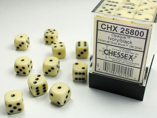 Opaque: 12mm D6 Ivory/Black (36) from Chessex image 1