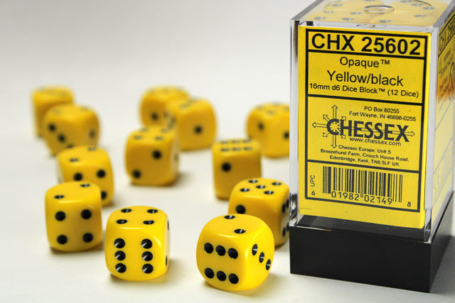 Opaque: 16mm D6 Yellow/Black (12) from Chessex image 1