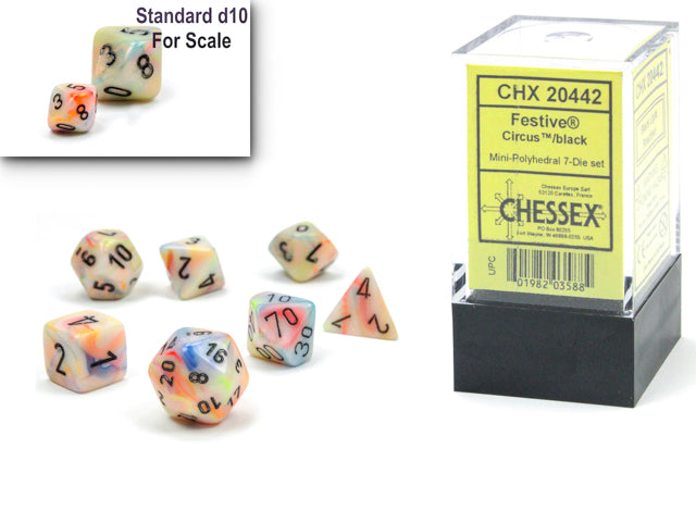 Festive: Mini-Polyhedral Circus/black 7-Die set from Chessex image 1