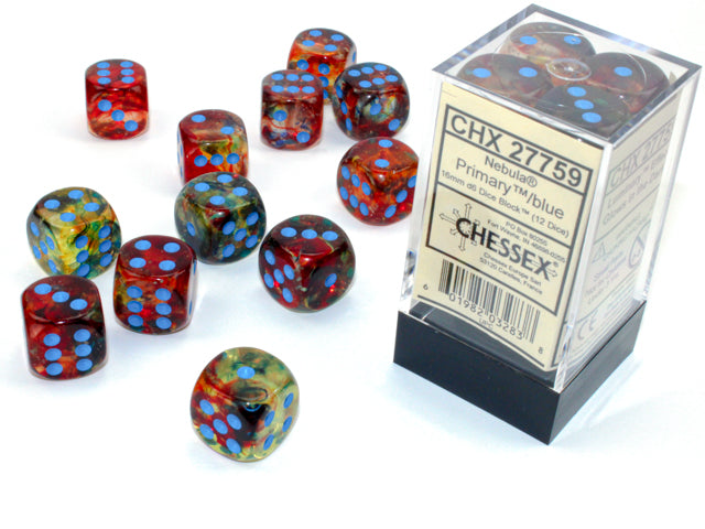 Nebula: 16mm d6 Primary/blue Luminary Dice Block (12 dice) from Chessex image 1