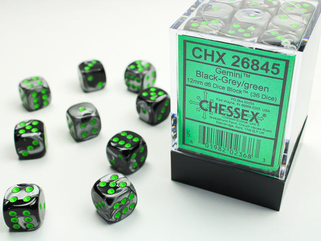 Gemini 5: 12mm D6 Black Gray/Green (36) from Chessex image 1