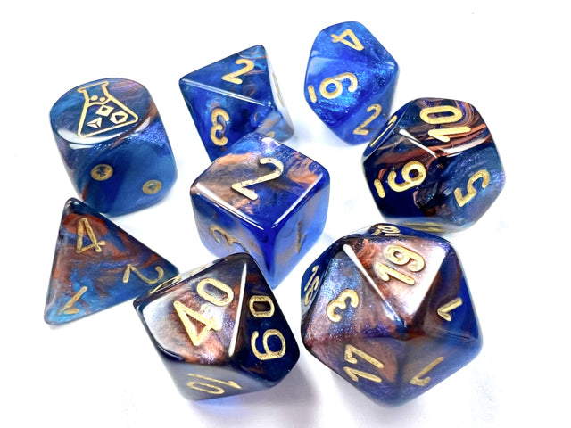 Lab Dice 6 Lustrous: Poly Azurite/gold 7-Die Set (with bonus die) from Chessex image 5