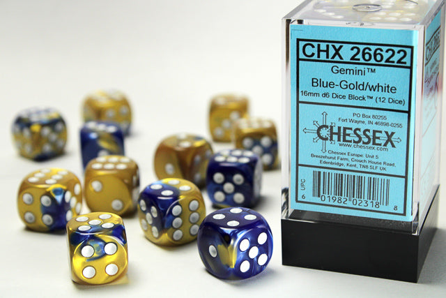 Gemini: 16mm D6 Blue Gold/White (12) from Chessex image 1