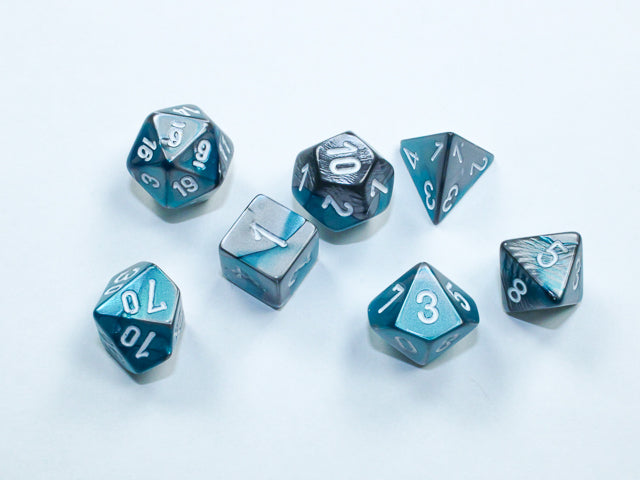 Gemini: Mini-Polyhedral Steel-Teal/white 7-Die Set from Chessex image 1
