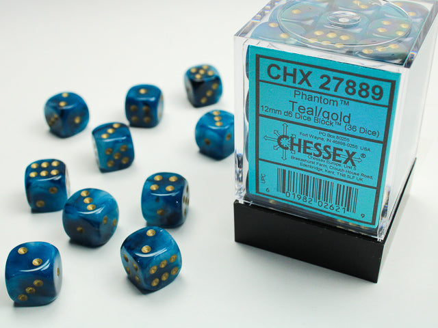 Phantom: 12mm D6 Teal/Gold (36) from Chessex image 1