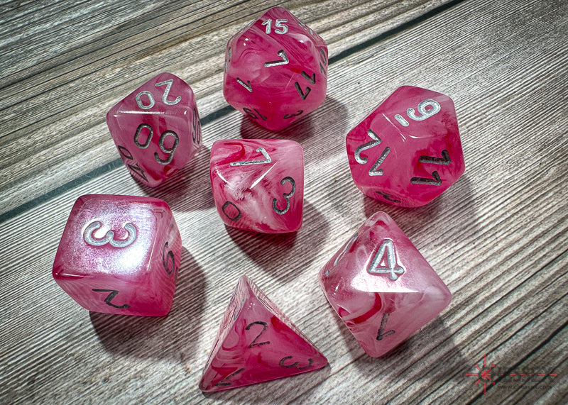 Dice Menagerie 9: Ghostly Glow Poly Pink/Silver (7) from Chessex image 1