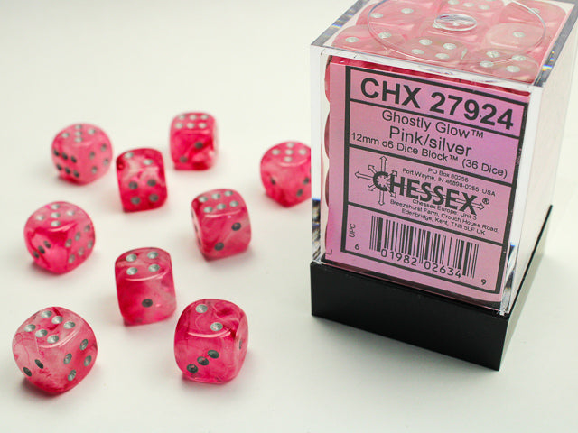 Dice Menagerie 9: Ghostly Glow12mm D6 Pink/Silver (36) from Chessex image 1